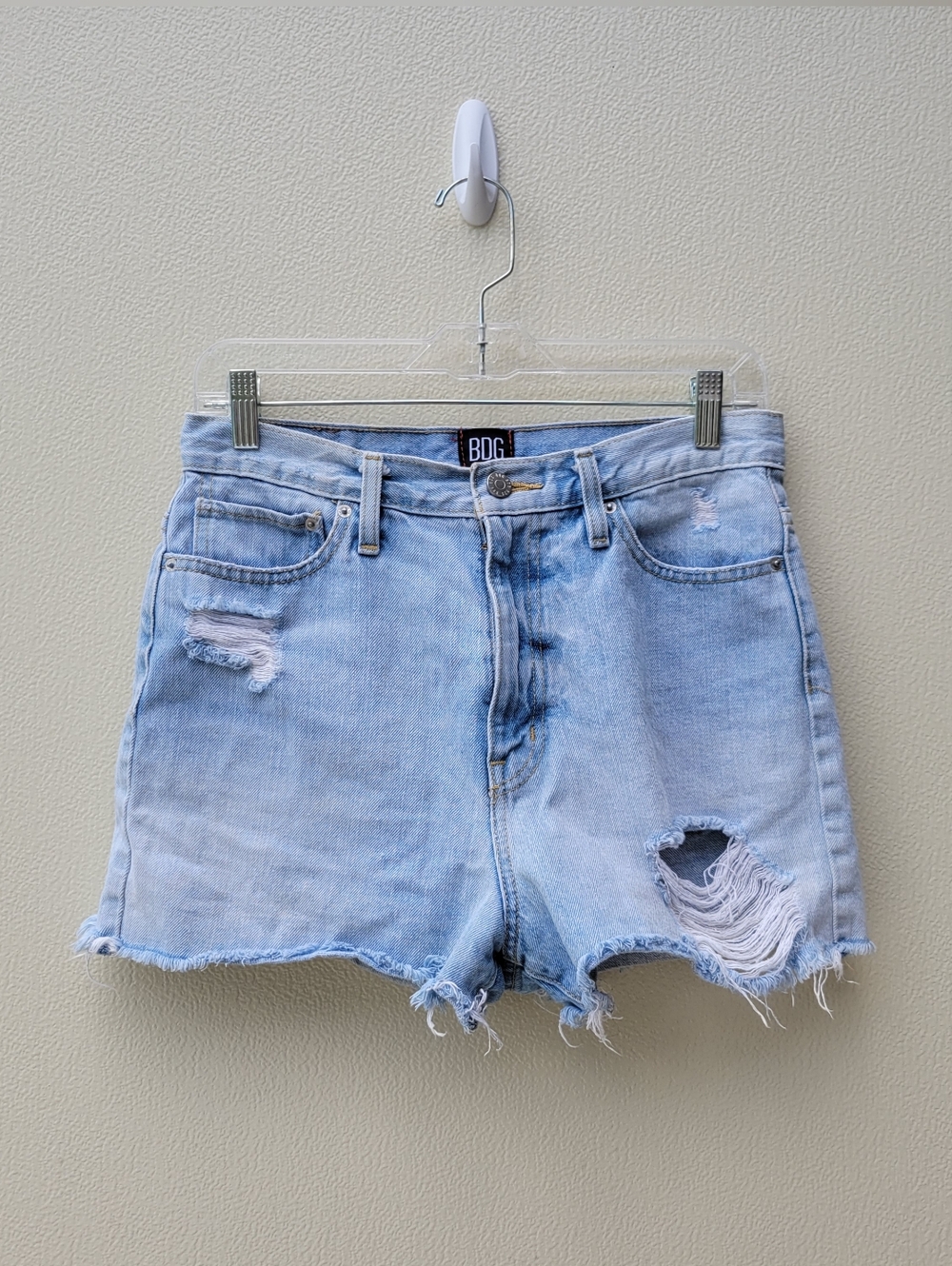 BDG Light Wash Ripped Denim Shorts Urban Outfitters Women.